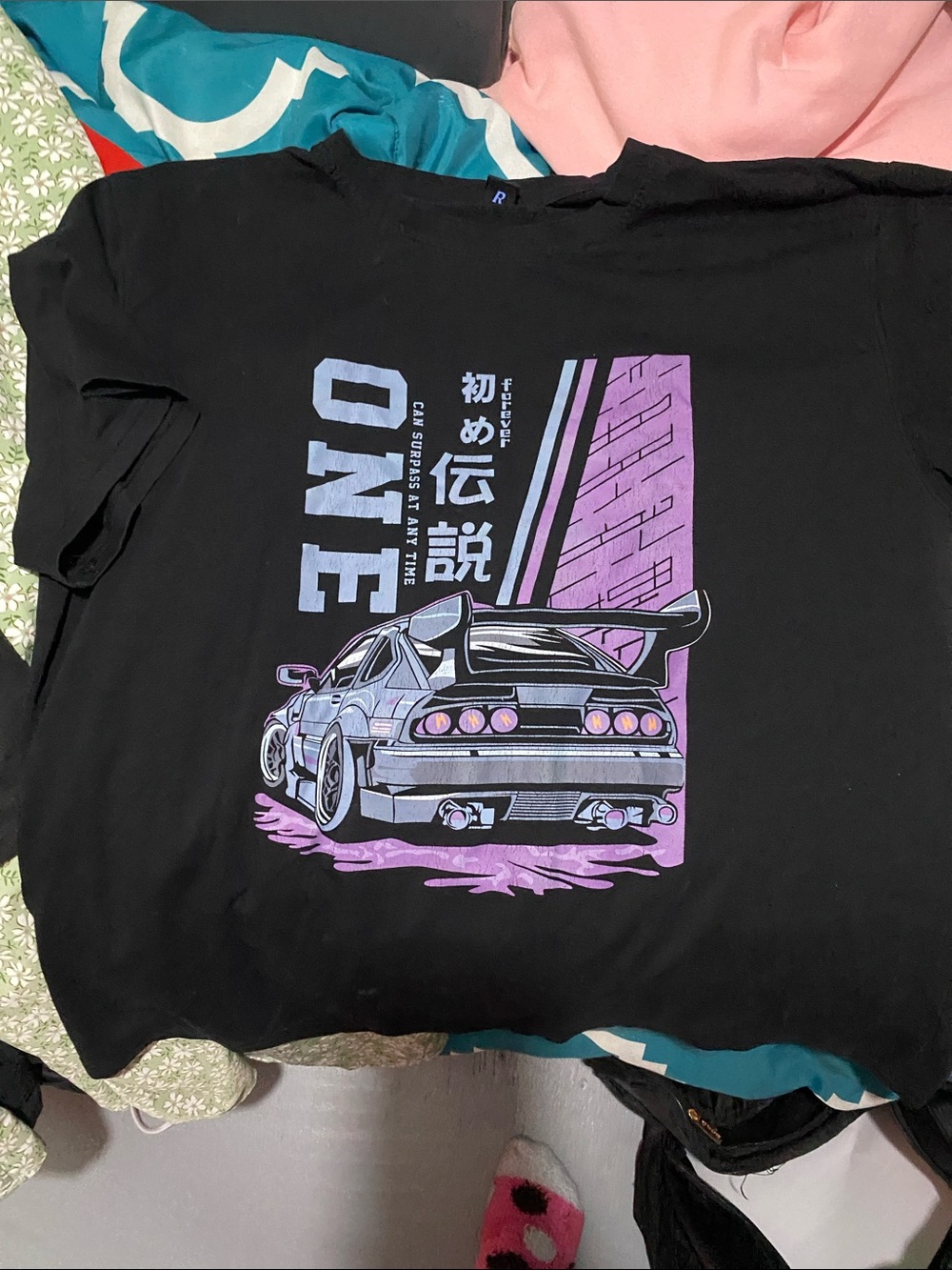 Black Kids Graphic Tee with Purple Car Illustration